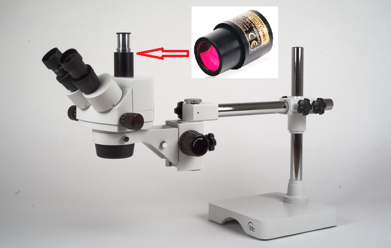 ipari sztereo mikroszkóp plusz kamera hellyel
